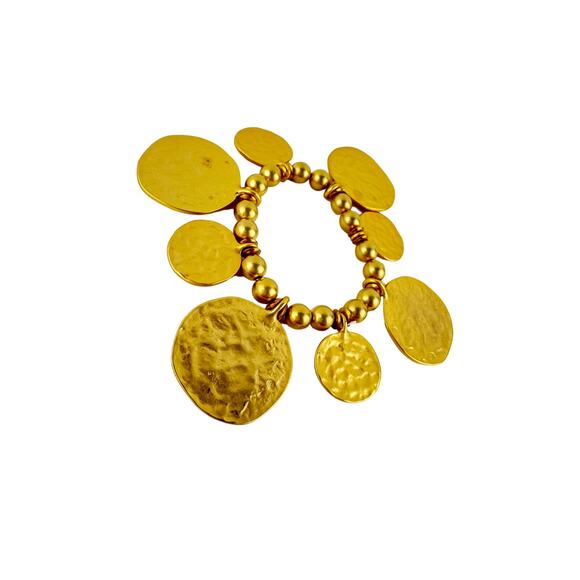 Signed Kenneth Jay Lane Satin Gold Stretch Coin Bracelet - Picture 2 of 4